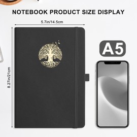 AHGXG Lined Journal Notebook for Women Men, A5 Hardcover Leather Journals for Writing, 192 Numbered Pages Daily Journal, College Ruled Notebook for Work, Travel, School, 5.7"×8.3" - Black