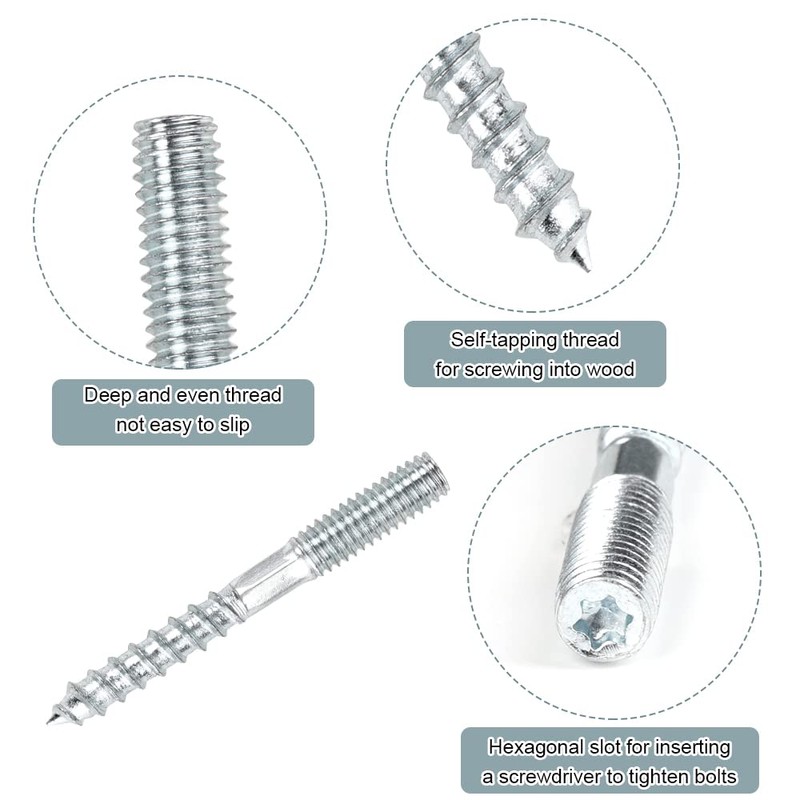 Jinsion Pack of 10 hanger bolts M8 x 60 mm,