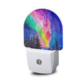 YESPOAK Northern Lights Dusk to Dawn Round Night Light, Winter Forest Automatic Sensor Light for Home Indoor Staircase Kitchen Corridor