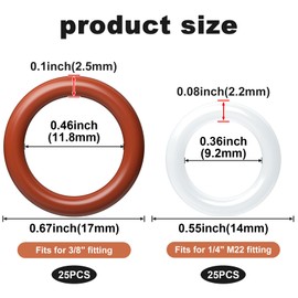 PAGOW 50 Pack Silicone O-Rings Power Pressure Washer Replacement for 1/4 inch, 3/8 inch, M22 Quick Connect Coupler (25pcs for 1/4" + 25pcs for 3/8")
