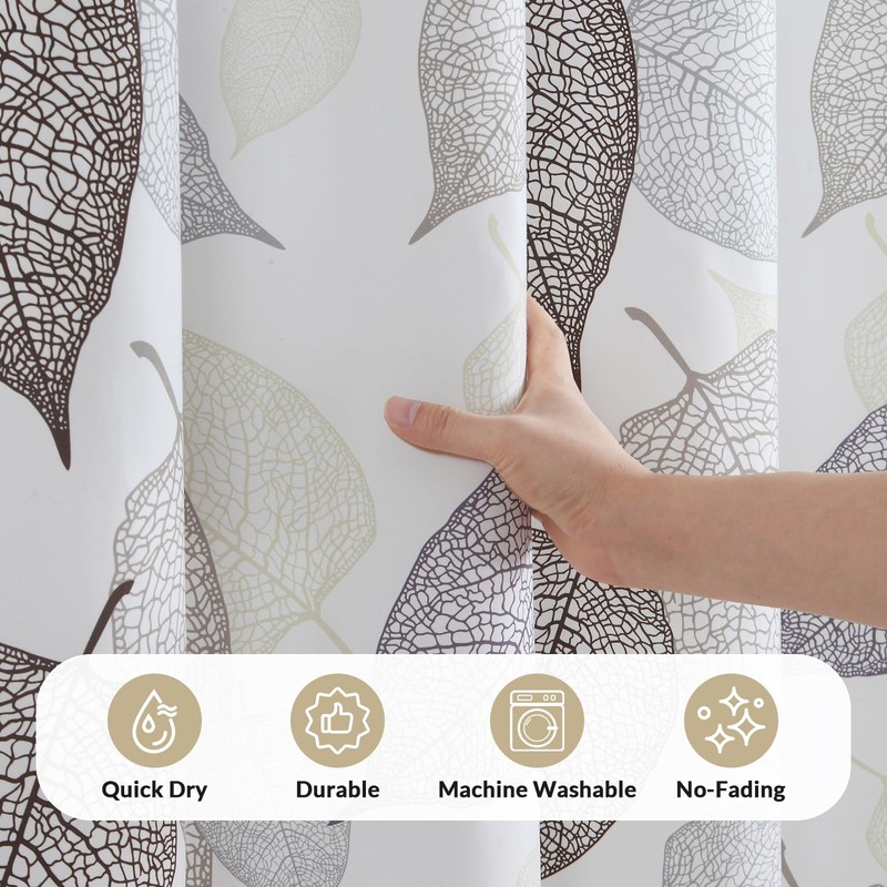 GASIYU Grey Hollow Leaf Shower Curtain, Minimalist White Botanical Foliage