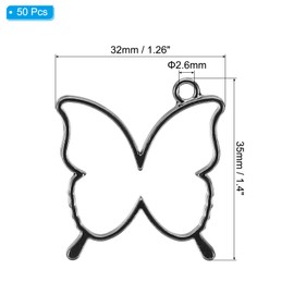PATIKIL 50pcs Open Bezels, Resin Bezels Pendants Butterfly Open Back Bezels Alloy Hollow Frame Bulk for Resin Jewelry Making Earrings Necklace, Black