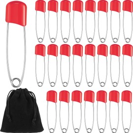 WILLBOND 50 Pieces Diaper Pins Safety 2.2 Inch Plastic Head Cloth Diaper Nappy Pins with Locking Closures Stainless Steel with Velvet Bag(Red)