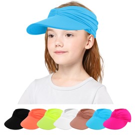 TAGVO Children's Visor Cap Sun Hat for Girls and Boys 3-9 Years, UV Protection Summer Hat, Wide Brim with Breathable Sweatband, Elastic Beach Hat, Golf Tennis Cap for Outdoor Sports, blue, Unit size