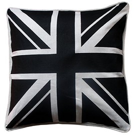 ||JaaZ Textile||__Black & White Union Jack UK Flag Cushion Covers__Pure 100% Cotton, Size 18" x 18" Hidden Zip Entry, Buy Single OR Sets. (Set Of 2)