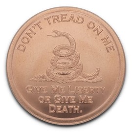 Private Mint 1 Ounce (AVDP) .999 Fine Copper Coin - Rattlesnake - Don't Tread on Me - 1 oz - UNC - Individually Packed in Coin Capsule