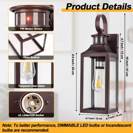 Yolsunes Motion Sensor Outdoor Wall Lights 2 Pack - Oil Rubbed Bronze Dusk to Dawn Light Fixtures, 16" Exterior Wall Sconces, Large Brown Outside Lamps for House, Modern Wall Lanterns