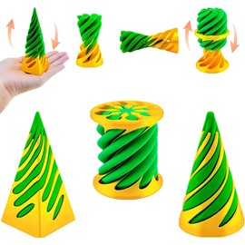 REYOK 3PCS Green Impossible Cone Pyramid,Spiral Cone Fidget Toy,3D Printed Tidget Toy,Cone Fidget Toy,Pyramid Passthrough Sculpture,Impossible Pyramid,Mini Stress Relief Desktop Decorations Toy