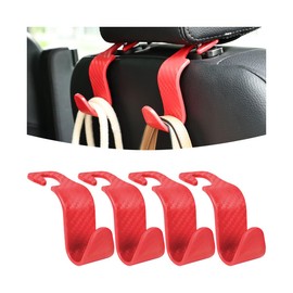 Osilly Car Seat Headrest Hook, 4 Pack Auto Seat Hanger Storage Organizer for Purse Handbag Coats Grocery Bags, Car Interior Accessories, Universal Vehicle Backseat Plastic Hanging Hook (Red)