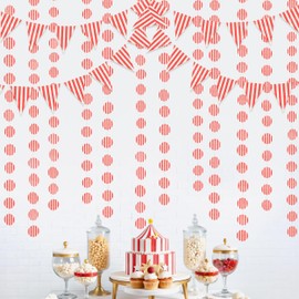 Cheerland Red and White Striped Flag Banner Circus Themed Garlands Carnival Pennant Triangle Hanging Backdrop Streamer for Kids Birthday Baby Shower Christmas Festival Classroom Party Decorations