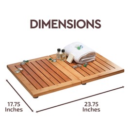 Bamboo Shower Mat - Wood Bath Mat, Outdoor Shower Mat - Foldable, Non-Slip & Elegant Bamboo Floor Mat, 18 x 24 Inches