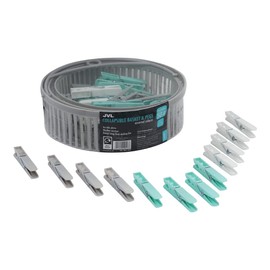 JVL Collapsible Plastic Peg Basket Collapsible with 150 Strong Hold Pegs, Aqua (19-217-250)
