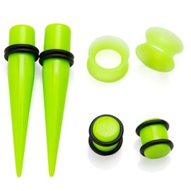 JDXN Acrylic Ear Stretching Kit Tapers Plugs Silicone Tunnels Gauges Expander 14G-00G Jewelry 50 Pieces Set (light green)