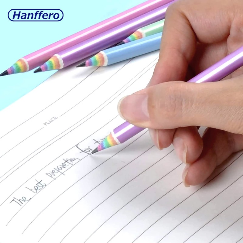 Hanffero Rainbow Pencils, Drawing Writing Pencil with Rubber, Recyclable Paper
