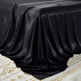Counfeisly Satin Twin Flat Sheet, Luxury and Silky Soft Bed Top Sheet Only, Black