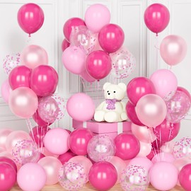 Eitolo Hot Pink Balloons, 60Pcs 12 Inch Hot Pink Pastel Pink Pearly Pink Party Balloons Set with Pink Confetti Helium Latex Rose Red Balloons for Birthday Wedding Baby Shower Anniversary Decorations