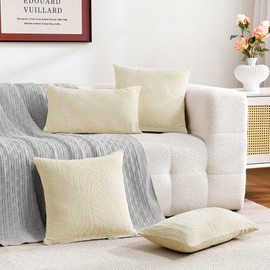 TOCOMOA Set of 2 Velvet Cushion Covers, 40 x 40 cm, Sofa Cushion, Decorative Cushion Covers, Beige Decorative Cushion Cover, Leaf Pattern, Decorative Cushion, Splashproof, Couch Cushion for Sofa