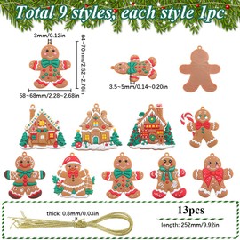 SUNNYCLUE 1 Box 9Pcs Gingerbread House Ornament Gingerbread Man Ornaments Plastic Snowman Cookie House Xmas Ornaments Winter Mini Tree Decorations for Christmas Tree Home Party Hanging Supplies