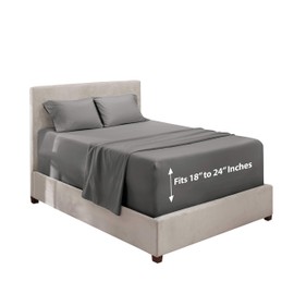 Hearth & Harbor Bed Linen Set - Queen Sheet Set, 4 Piece, Charcoal Stone Gray, Microfiber, Extra Deep Pocket, Fits Up to 24" Mattress, Luxury Soft Bed Sheet Set