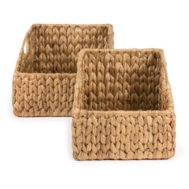 happimess BSK1007A-2SET Havanah Southwestern Hand-Woven Hyacinth Slanted Nesting Baskets with Handles for Storage and Decoration in Bathroom, Bedroom, Closet, Entryway, Natural (Set of 2)