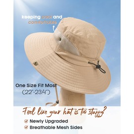 FURTALK Mens Bucket Sun Hat UPF 80+ Wide Brim Hiking Fishing Beach Outdoor Hats Khaki