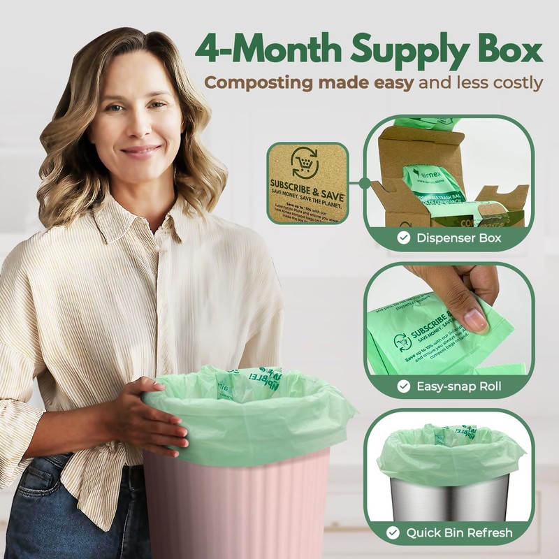 AIRNEX Compostable Kitchen Trash Bags 8 Gal - Cornstrarch Leakproof