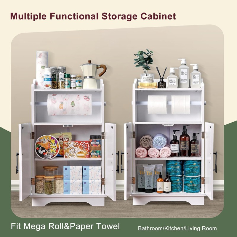 Mega Roll Toilet Paper Holder Cabinet, VECELO Stand Bathroom Storage