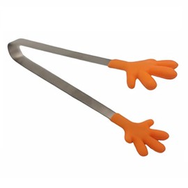 Handy Housewares 5" Long Stainless Steel Mini Tongs with Silicone Hand Shaped Tips (1 Pack, Orange)