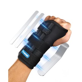 Fitomo Wrist Support with 3 Metal Splints and Soft Thumb Opening, Wrist Splint for Carpal Tunnel Arthritis Tendonitis Sprains, Hand Splint for Night Support Sleeping, 1 Unit, Right Hand