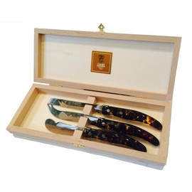Claude Dozorme Berlingot 3 Piece Breakfast Knives Set Tortoise Handles Boxed