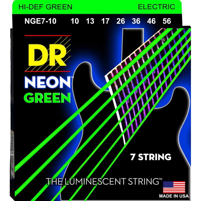 DR Strings NGE7-10 NEON Hi Def Green 7-String Electric Strings