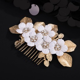 Octwine Vintage Simple Bridal Wedding Leaf Flower Hair Comb Gold Hair Comb Bridal Wedding Rhinestone Side Hair Comb Crystal Hair Piece Wedding Party Prom Hair Accessories for Women