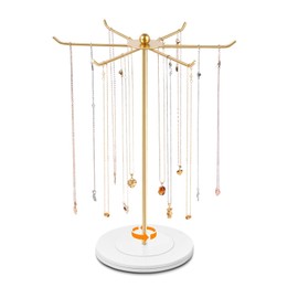 OAOLEER Necklace Holder Display, Rotating Jewelry Stand Gold Metal Necklace Organizer Hanging Jewelry Display for Vendors Bracelet Keychain Storage for Women,Girls