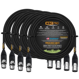 4 Units - 40 Foot - WBC-PRO-Quad Ultra-Silent Ultra-Flexible Balanced Star-Quad Cable with Amphenol Male & Female XLR Plugs & Black Tweed Jacket