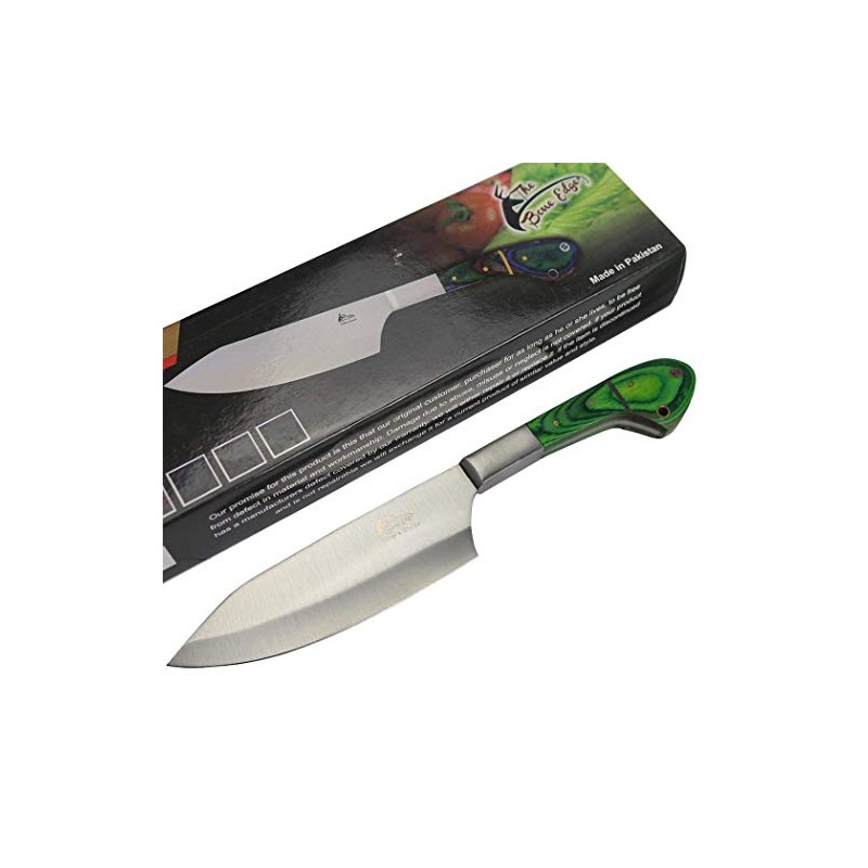 TheBoneEdge 11" Chef Kitchen Knife Green Packawood Handle Stainless Steel