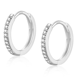 Silver Hoop Earrings for Women, Sterling Silver Small Huggie Hoop Earrings | Hypoallergenic Cubic Zirconia Hoop Earrings Jewellery Gifts for Girls Birthday Christmas