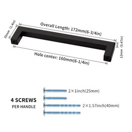 LONTAN 5 Pack Black Cupboard Handles 160mm Black Kitchen Handles Black Drawer Handles Wardrobe Handles Cabinet Handles Kitchen Door Handles Cupboard Door Handles Kitchen Cupboard Handles