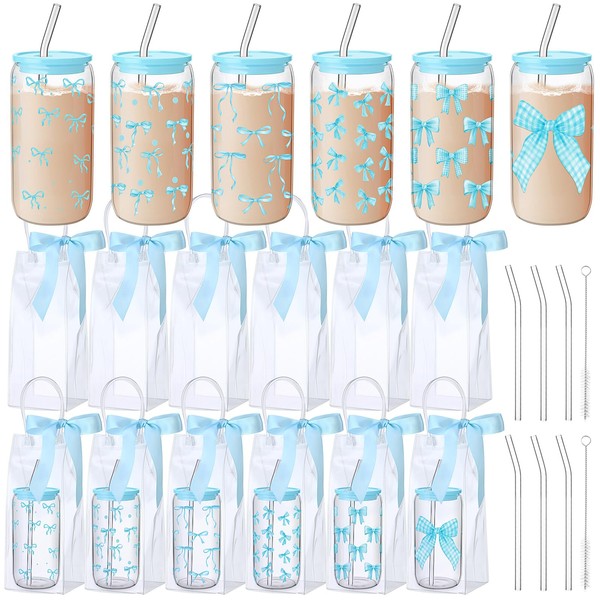 Skylety 6 Sets Blue Bow Aesthetic Cup Coquette Glass Iced