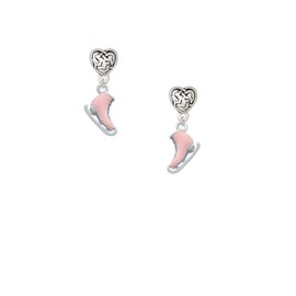Delight Jewelry Silvertone 3-D Pink Ice Skate - Silvertone Celtic Knot Heart Post Earrings
