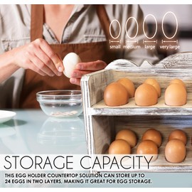 Wild AF White Premium Pine Wooden Egg Holder 2-Tier Durable 24-Egg Storage Solution Ideal for Modern and Rustic Kitchen Fresh Eggs