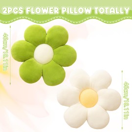 BJPERFMS 2 Pcs Flower Floor Cushion Pillow, Cute Seat Cushion Bed Floor Pillows, Flower Shaped Throw Pillow Decorative for Car Home Sofa Chair and Floor (White+Green)