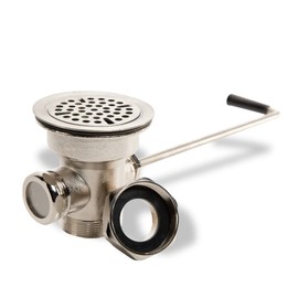 STEADYKLEEN - 3-inch Sink Drain Waste Drain Valve with Twist Handle, Fits Commercial 3 Compartment Sink Style Drains, Controls Sink Drain Stopper - Handy Brass Reducer Included