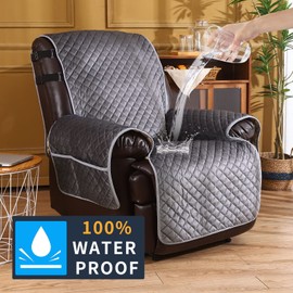 LUFEIJIASHI Recliner Covers Non Slip Waterproof Recliner Chair Covers for Leather Chairs Reversible Recliner Sofa Cover for Living Room Recliner Furniture Protectors Covers for Dog Dark Grey 23"