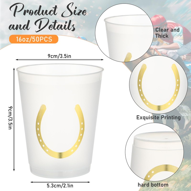 Tioncy 100 Pack 16 oz Derby Plastic Cups Bulk, Frosted