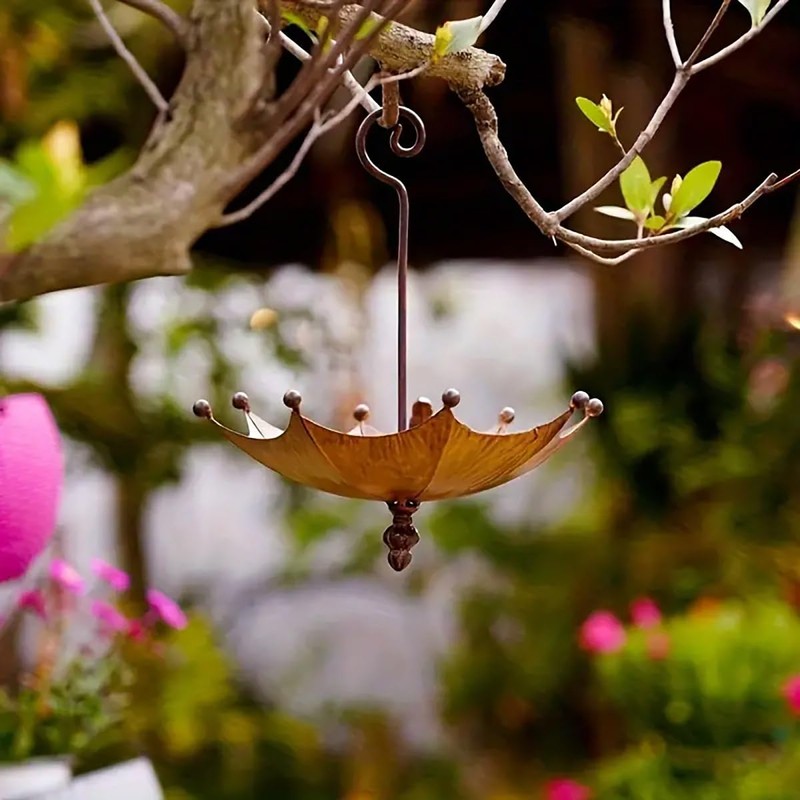AIMALL Outdoor Metal Bird Feeder Umbrella Shaped Hanging Garden Birdbath