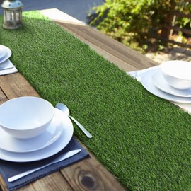 Aneco Camino de mesa de césped artificial, rollo de alfombra de césped sintético, camino de mesa de césped de 12 x 36 pulgadas, decoración de mesa para primavera, otoño y verano, baby shower, boda, cumpleaños, banquete