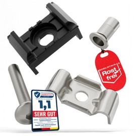 Qualinos 10x High-Quality Double Rod Mat Fence Fastening: Butterfly, Screw, Rivet Nut Made of V2A and UV-Stabilised Clamp Bracket, Colour Black 9005. Clamp and Fence Holder Made in Germany