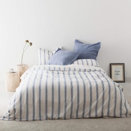 ATLINIA Bedding Duvet Cover Set Linen - 55% Linen 45% Cotton Blend Washed Bed Sets Farmhouse Comforter Cover Set (1 Duvet Cover and 2 Pillow Shams) Queen Size Soft Breathable Bedding, Blue