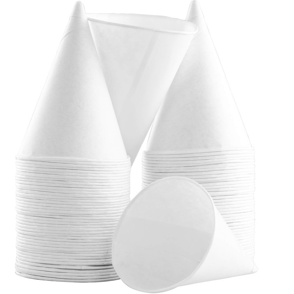 Eco-Friendly Small White Paper Cone Cups 1000 Pk. Wax Free Dispenser Cups for Shaved Ice, Office Water Coolers, Sports Teams or Fundraisers. Disposable Craft Funnel for Oil or Protein Powder Drink.
