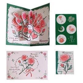 CPJJ Set of 4 3D Pop-Up Birthday Cards with Hand-Painted Flowers Birthday Card Woman Pop Up Birthday Card Birthday Card Pop Up Birthday Card 3D Green Rose Bouquet